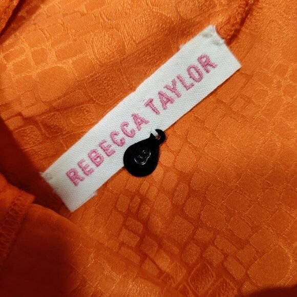 Rebecca Taylor 100% Silk Ruffled Blouson Summer Dress Vibrant Orange Women's 8 - Picture 7 of 15